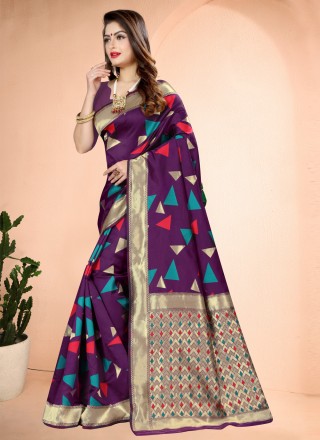 Purple Printed Traditional Designer Saree