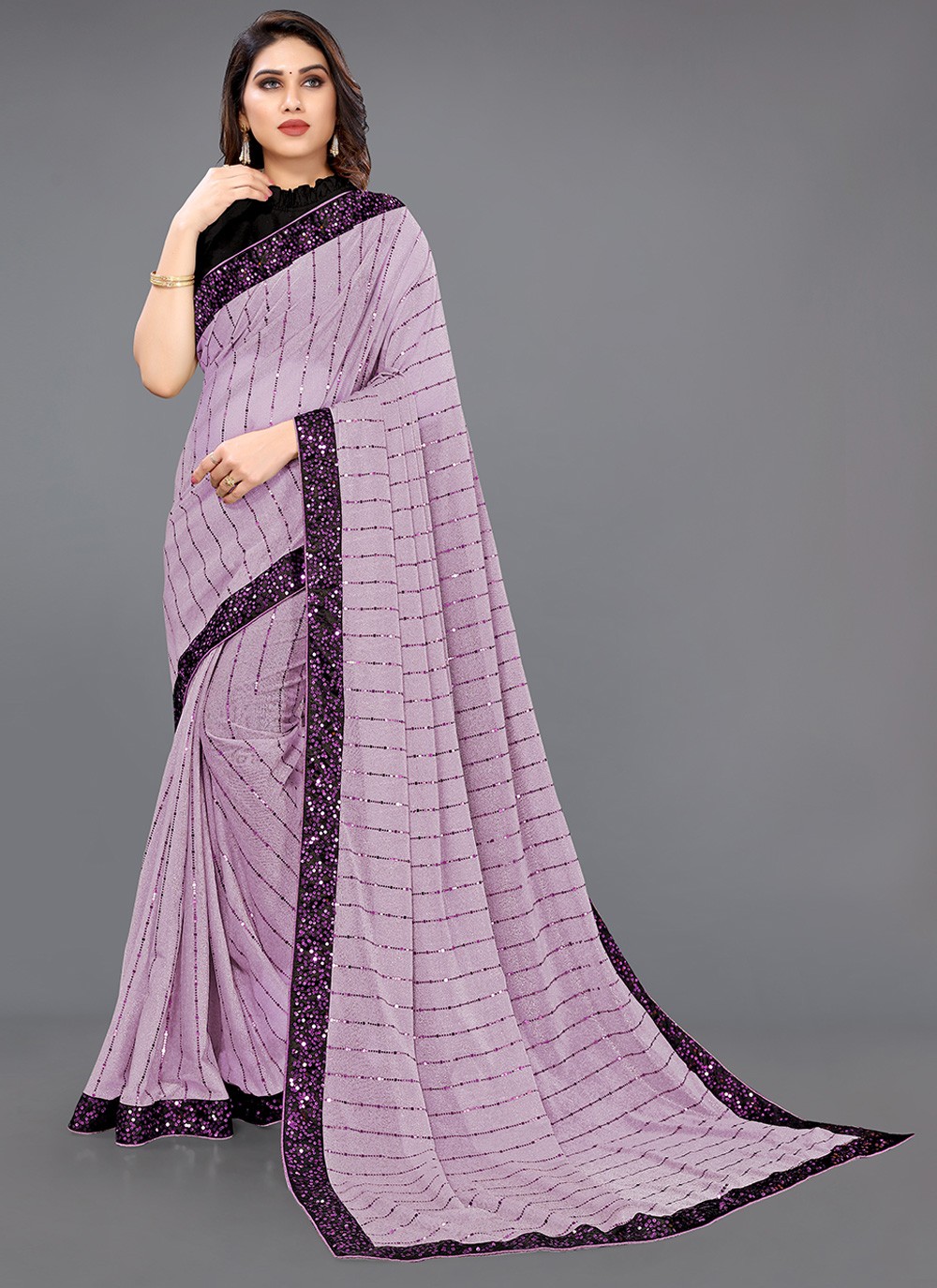 Purple Sequins Trendy Saree