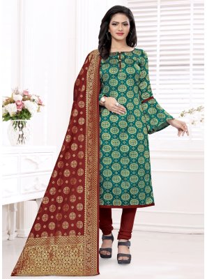 Rama Banarasi Silk Weaving Churidar Salwar Suit