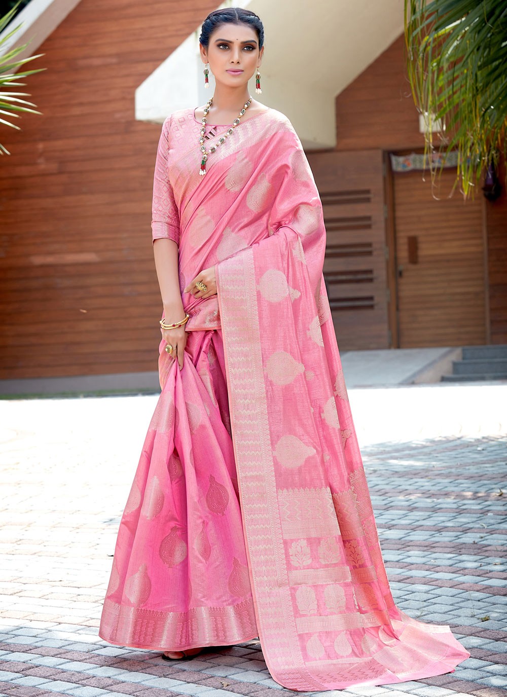 Raw Silk Fancy Pink Designer Saree