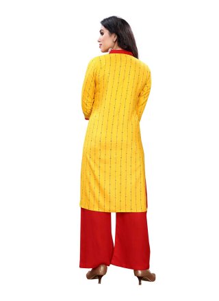 Rayon Abstract Print Yellow Party Wear Kurti