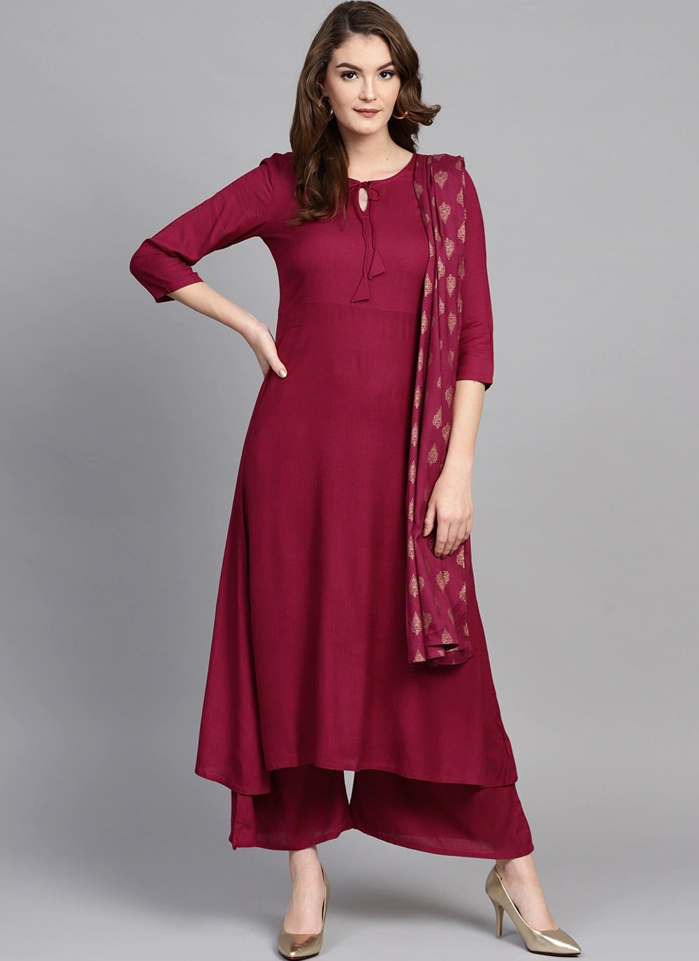 Shop Online Rayon Magenta Readymade Suit : 173798