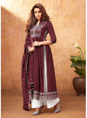 Rayon Maroon Readymade Suit