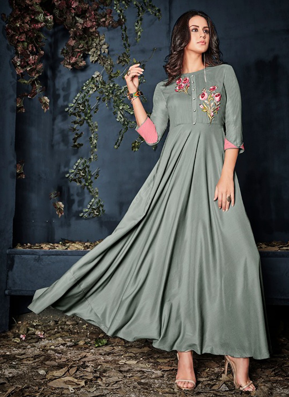 Grey colour long outlet kurtis