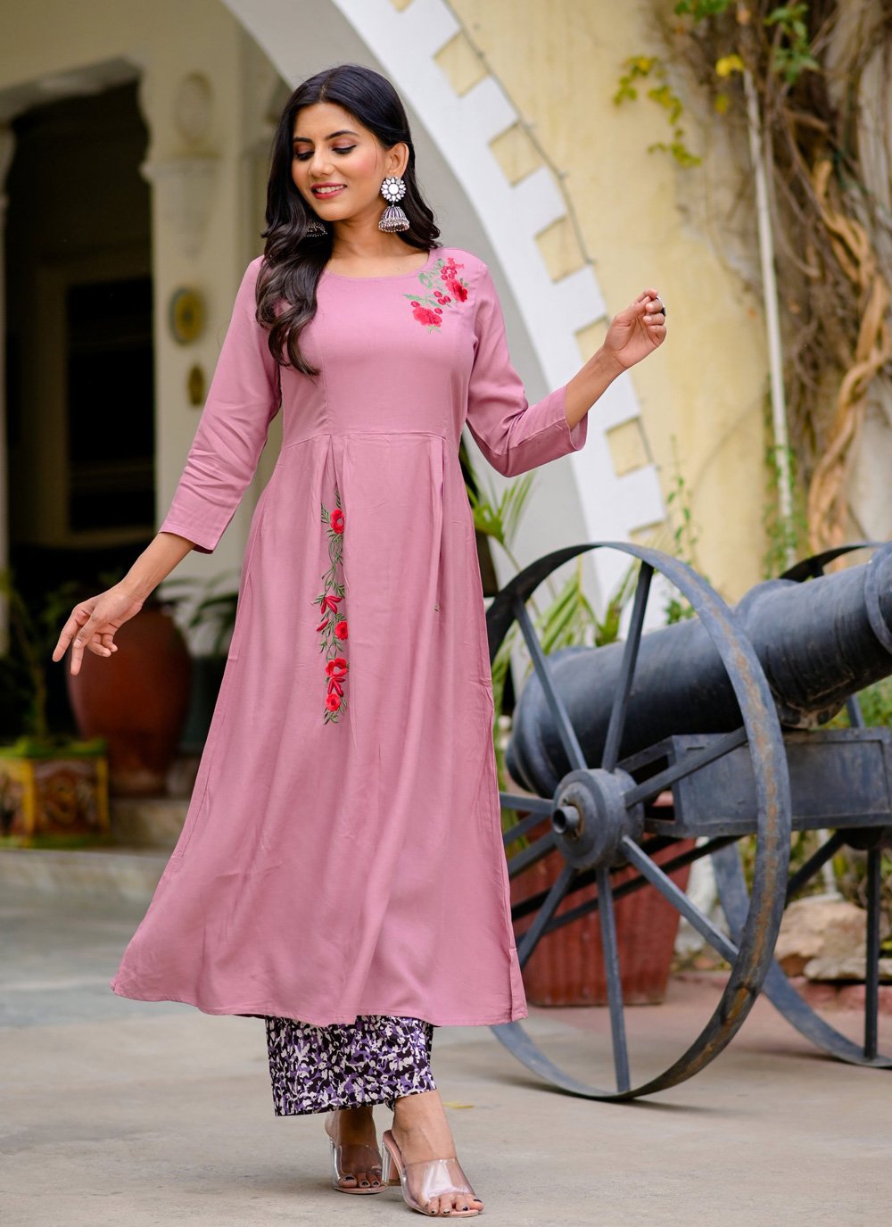 Pink Kurti Foxtail Designer Green Rayon Party Wear Kurti