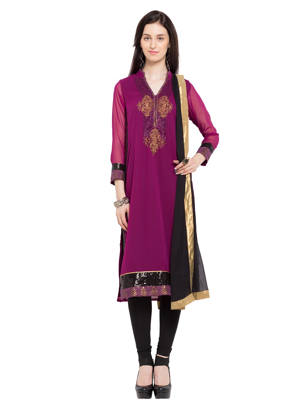 Readymade Anarkali Salwar Suit Embroidered Faux Georgette in Magenta