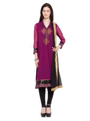 Readymade Anarkali Salwar Suit Embroidered Faux Georgette in Magenta