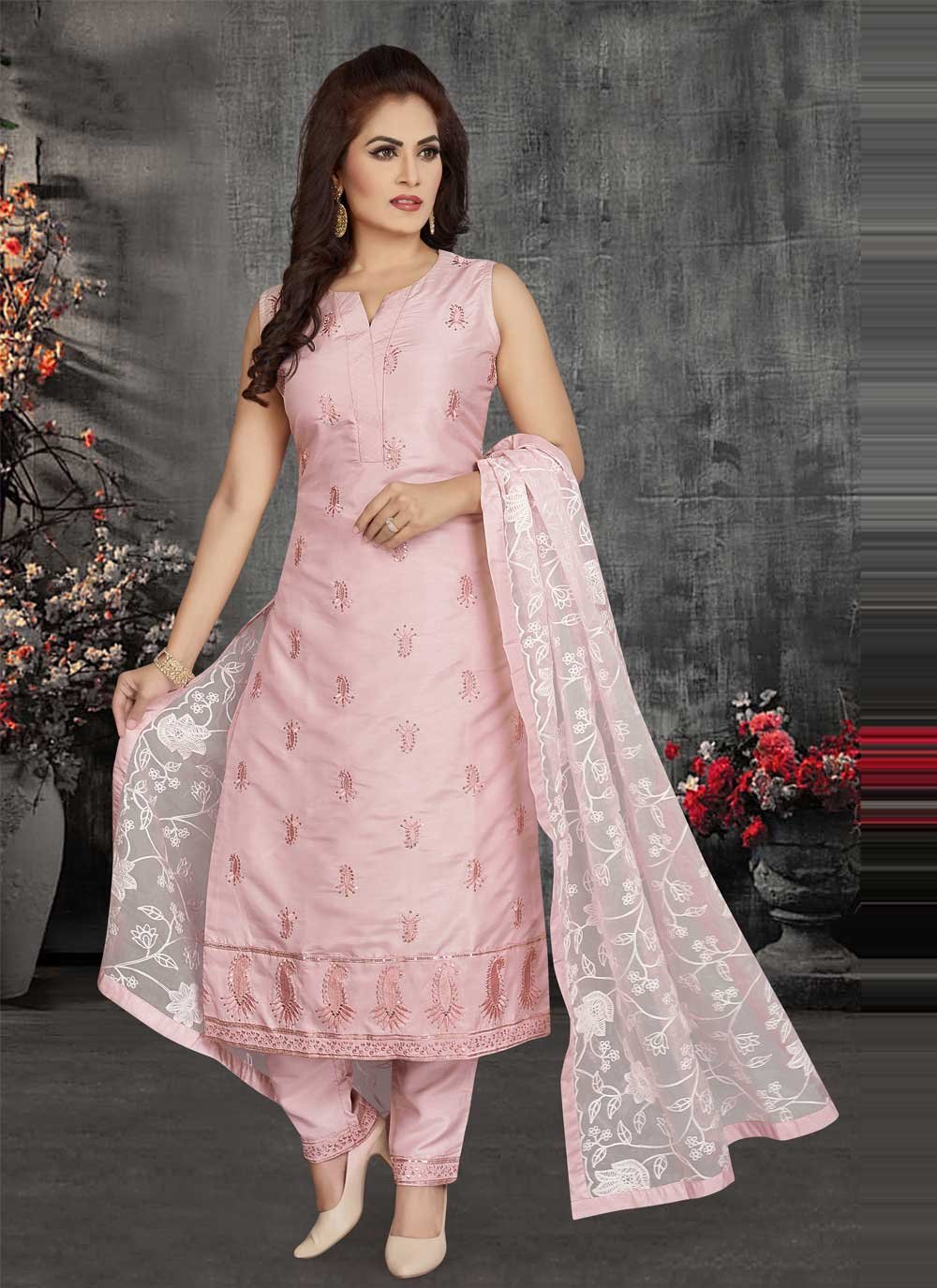 Heavy georgette Party Wear Readymade Plazo Suit in Pink Color with  Embroidery Work - Suits & Sharara