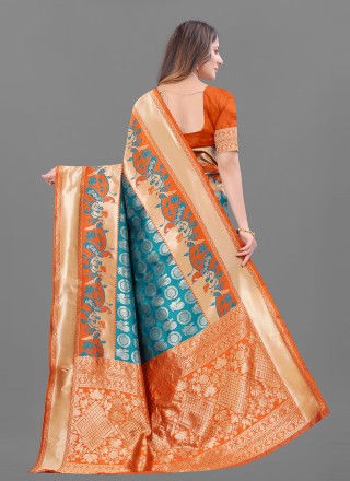 Red and Turquoise Festival Silk Traditional Designer Saree