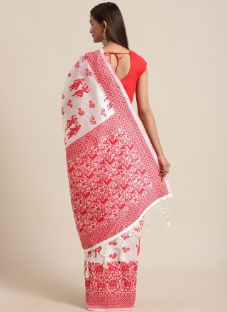 Red and White Traditional Saree
