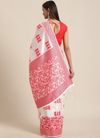 Red and White Woven Traditional Saree