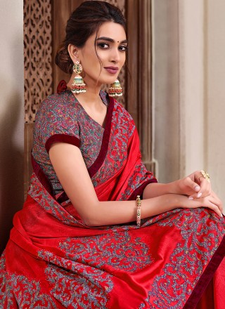 Red Applique Designer Traditional Saree