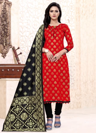 Red Banarasi Silk Ceremonial Churidar Suit