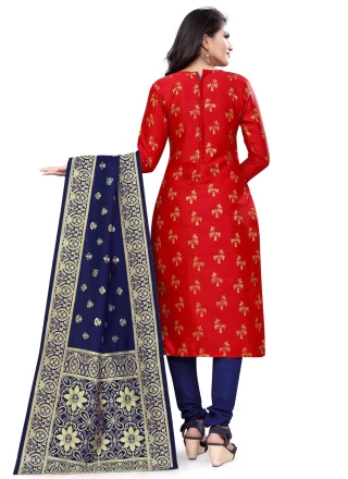 Red Banarasi Silk Churidar Designer Suit
