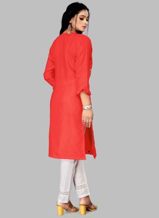 Red Blended Cotton Festival Party Wear Kurti