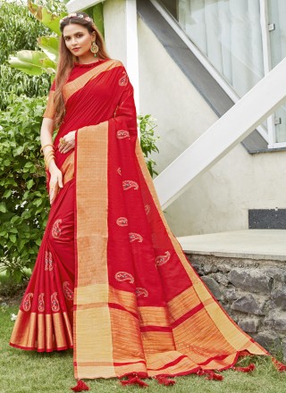 Red Color Designer Traditional Saree