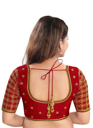Red Dupion Silk Embroidered Designer Blouse