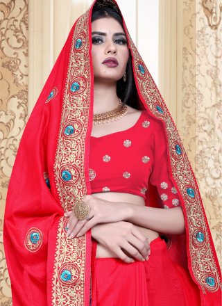 Red Embroidered Ceremonial Bollywood Saree