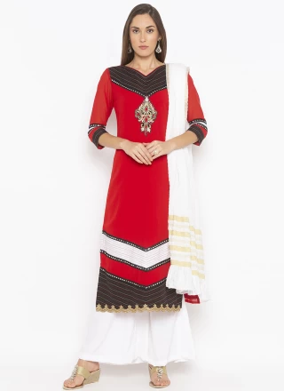 Red Embroidered Georgette Designer Palazzo Suit