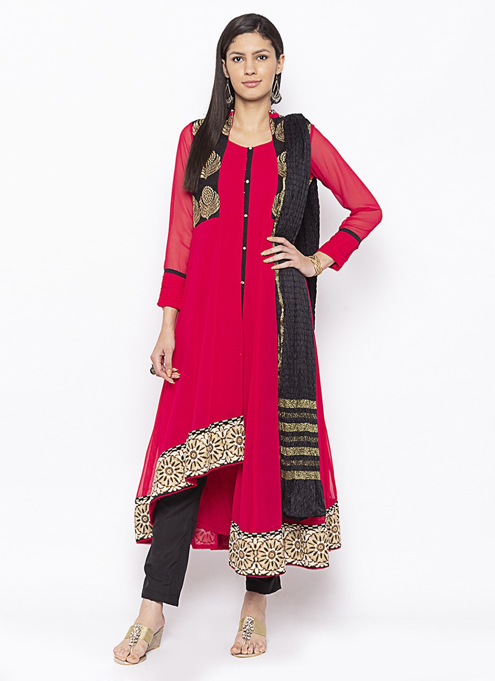 Red Embroidered Pant Style Suit
