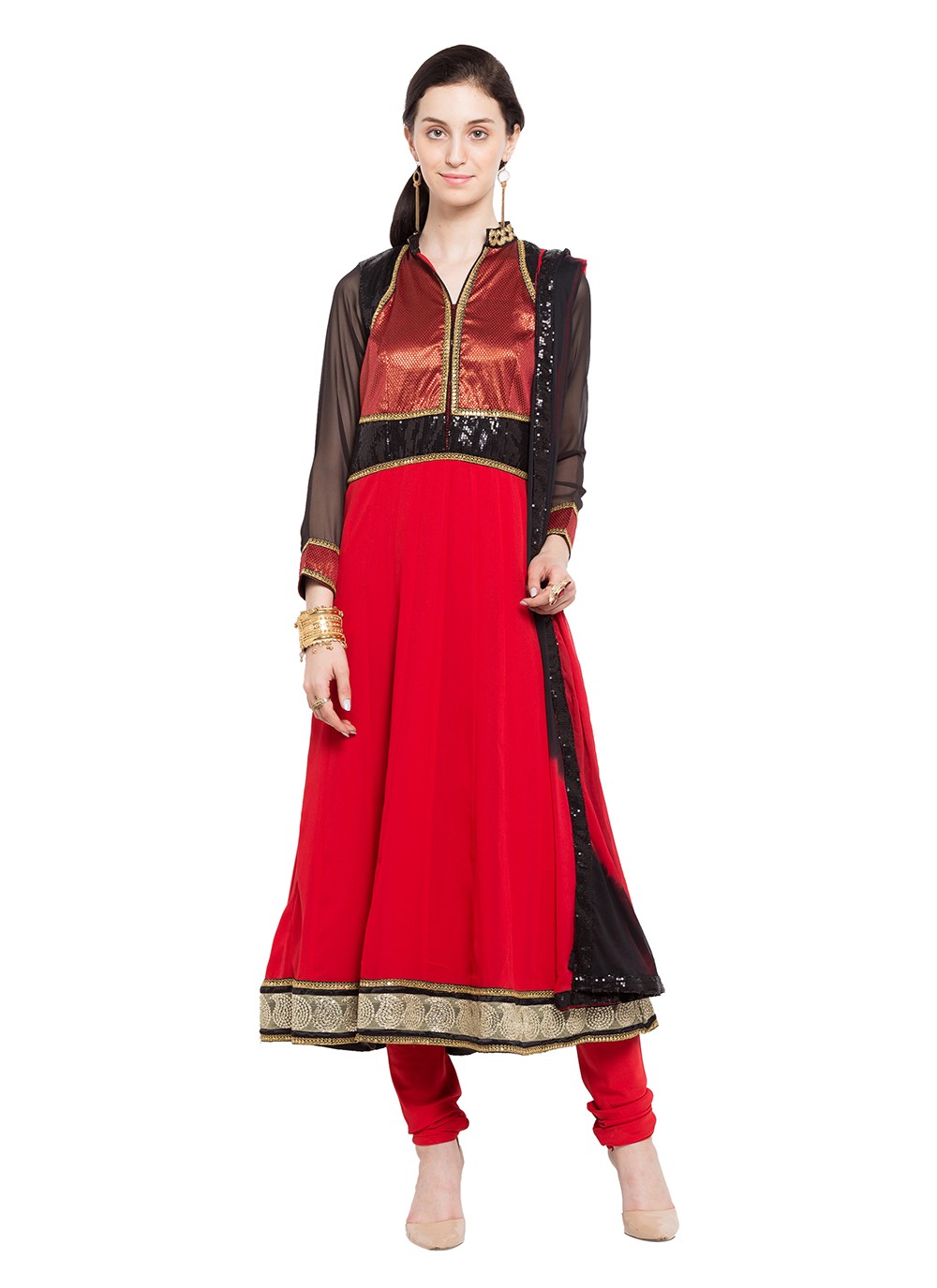 Red Faux Georgette Readymade Anarkali Salwar Suit