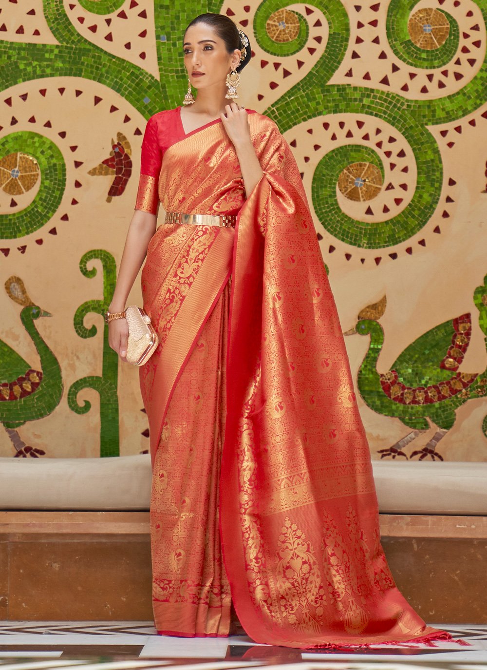 Red Festival Handloom silk Designer Traditional Saree