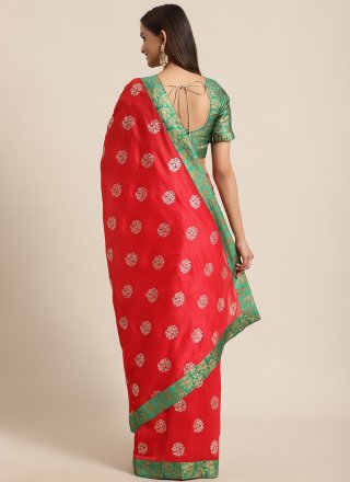 Red Foil Print Ceremonial Traditional Saree