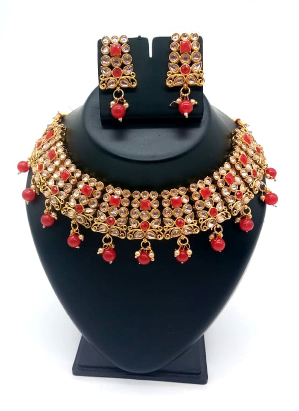 Red Kundan Party Necklace Set
