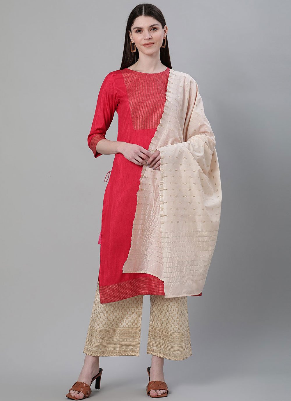 Red Poly Silk Festival Pakistani Salwar Suit