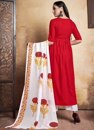 Red Rayon Festival Designer Palazzo Suit