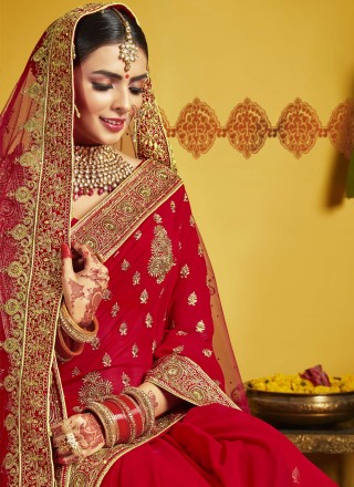 Red Resham Art Silk Designer Traditional Saree