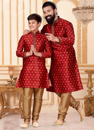 Red Sangeet Jacquard Silk Kurta Pyjama