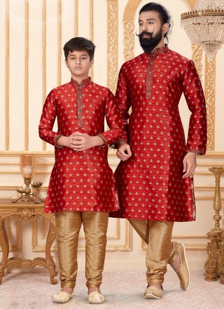 Red Sangeet Jacquard Silk Kurta Pyjama