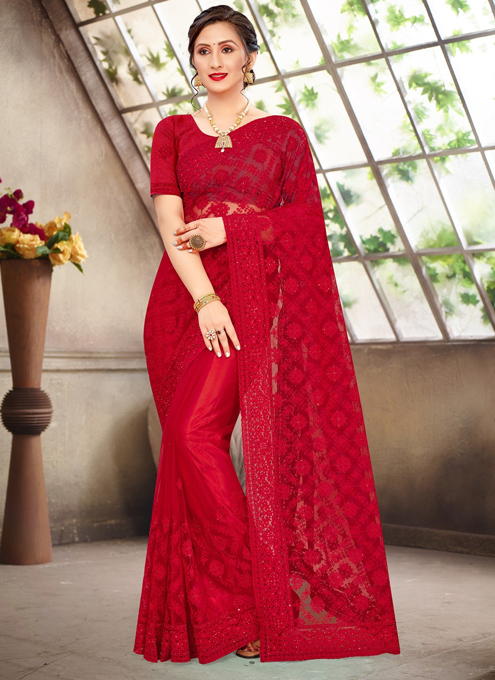 Red Sangeet Traditional Designer Saree