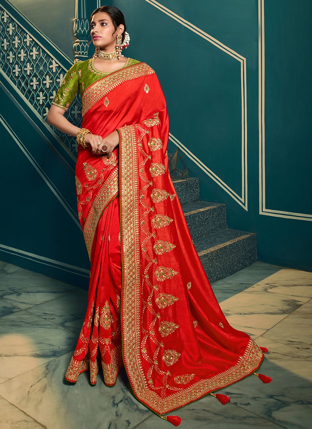 Red Traditional Designer Saree