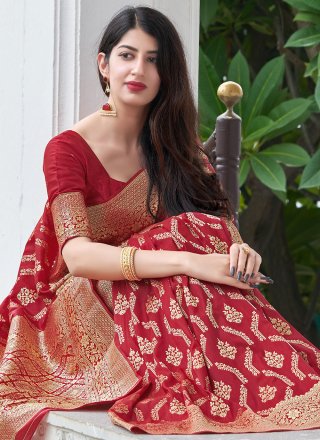Red Weaving Art Banarasi Silk Designer Traditional Saree