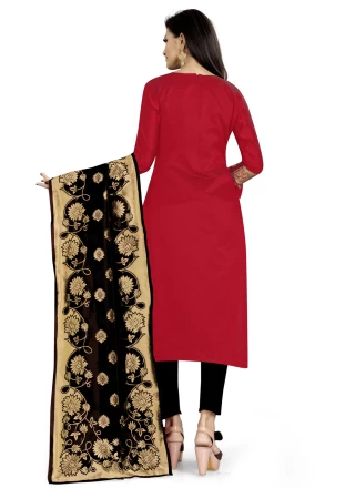 Red Weaving Banarasi Silk Churidar Designer Suit