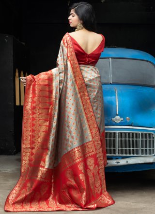 Red Weaving Designer Traditional Saree