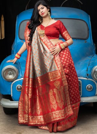 Red Weaving Designer Traditional Saree