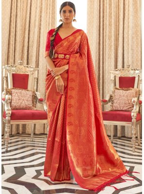 Red Weaving Traditional Saree