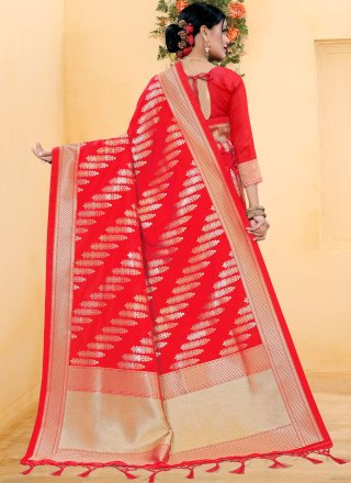 Red Woven Traditional Designer Saree