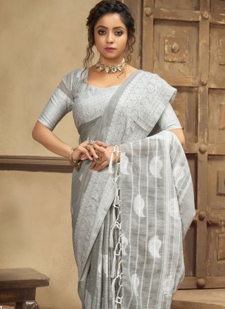 Resham Cotton Grey Trendy Saree
