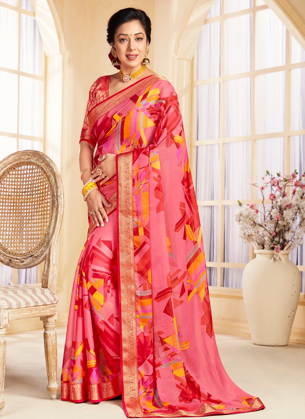 Rupali Ganguly Abstract Print Multi Colour Printed Saree