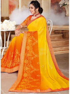 Rupali Ganguly Organza Orange and Yellow Shaded Saree