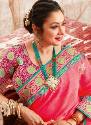 Rupali Ganguly Pink Fancy Fabric Classic Saree
