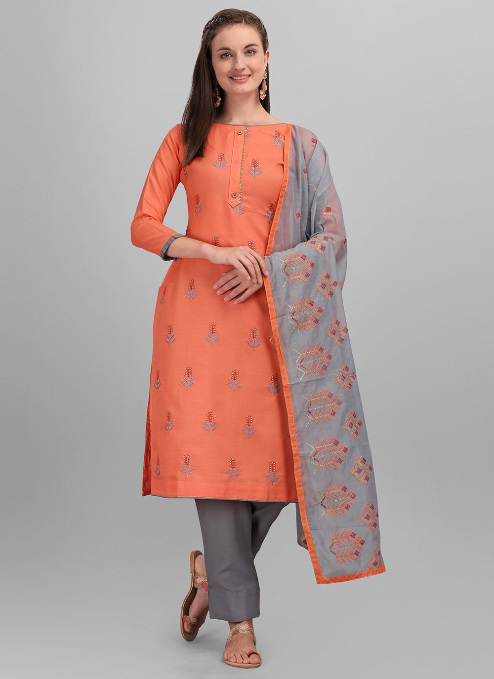 Salmon Embroidered Engagement Pant Style Suit
