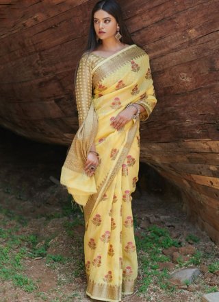 Saree Fancy Cotton in Yellow