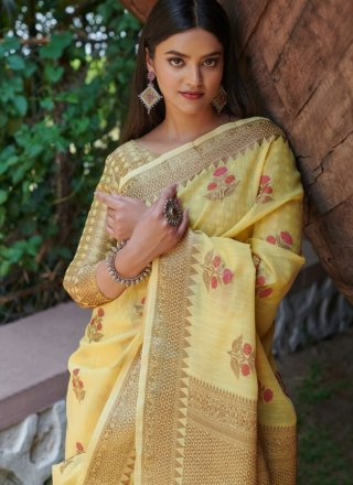 Saree Fancy Cotton in Yellow