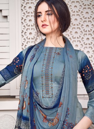 Satin Blue Designer Salwar Kameez
