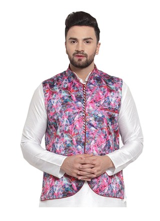Satin Printed Multi Colour Nehru Jackets